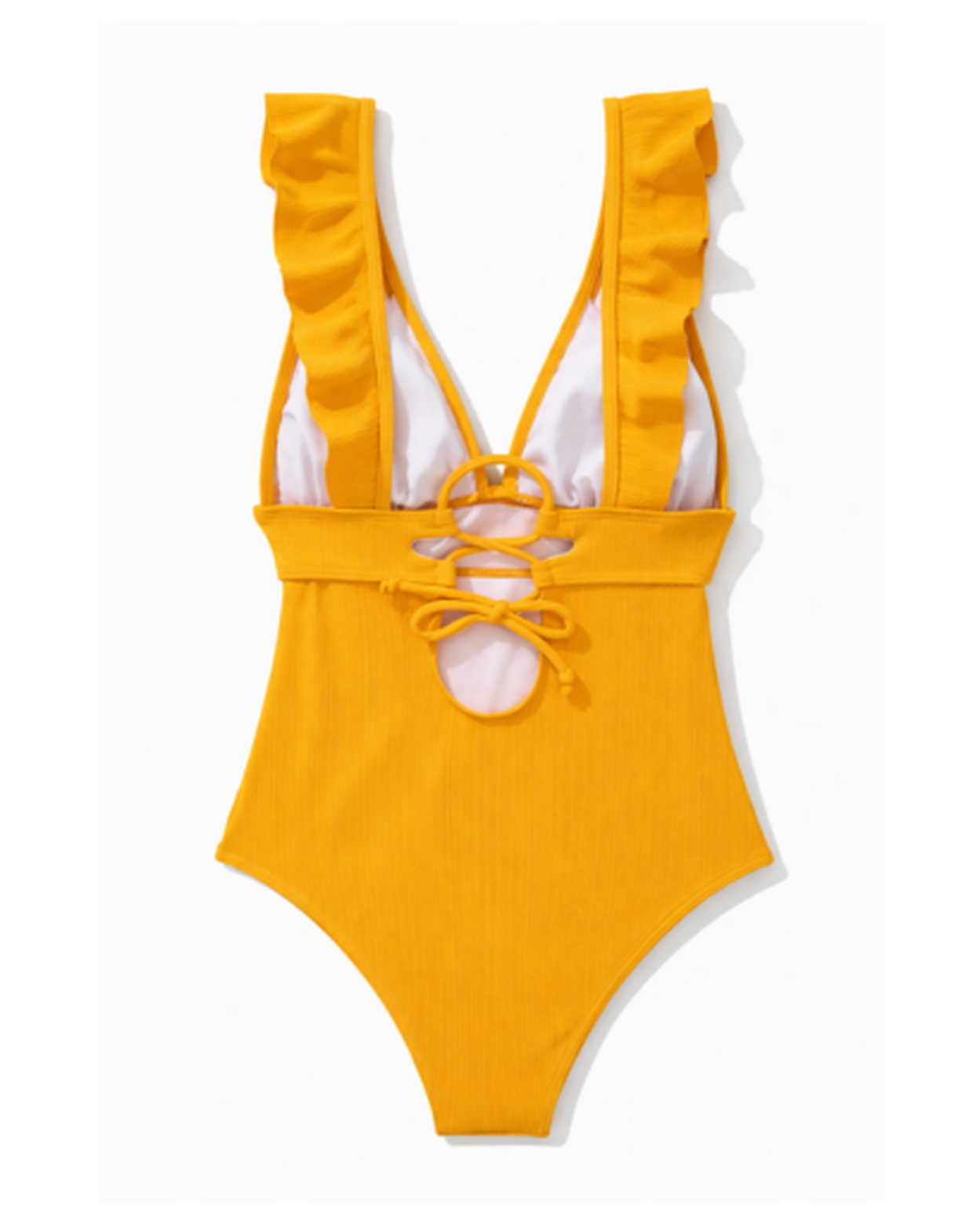 Costume da bagno intero da donna con volant e scollo profondo