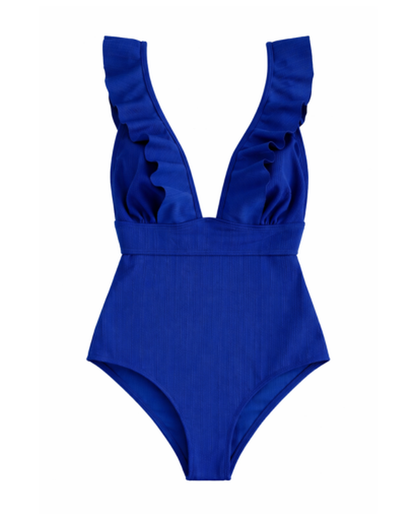 Costume da bagno intero da donna con volant e scollo profondo