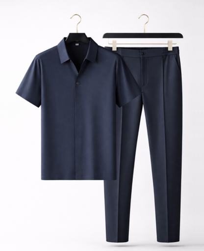 Ensemble homme chemise manches courtes et pantalon coupe ajustée – vue 3