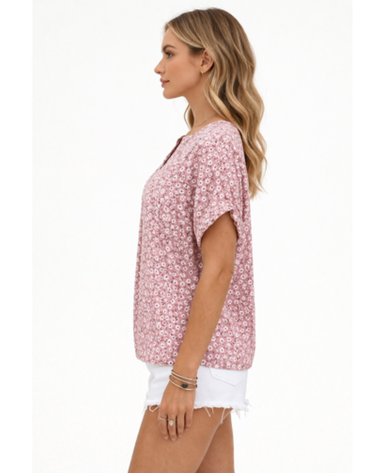 Blouse Femme Fluide Imprimée – Col Fendu & Manches Courtes, Légèreté Bohème Chic Été