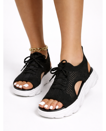 Sandales Plateforme Femme – Semelle Épaisse Ajourée & Lacets, Style Tendance Confort Été