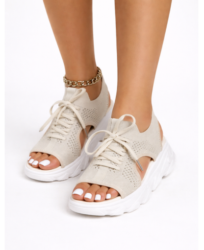 Sandales Plateforme Femme – Semelle Épaisse Ajourée & Lacets, Style Tendance Confort Été