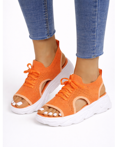Sandales Plateforme Femme – Semelle Épaisse Ajourée & Lacets, Style Tendance Confort Été