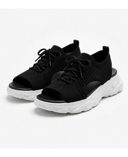 Sandales Plateforme Femme – Semelle Épaisse Ajourée & Lacets, Style Tendance Confort Été