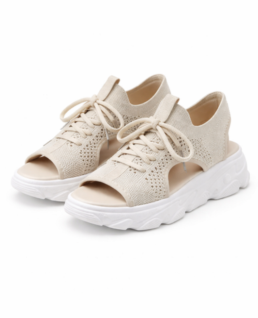 Sandales Plateforme Femme – Semelle Épaisse Ajourée & Lacets, Style Tendance Confort Été