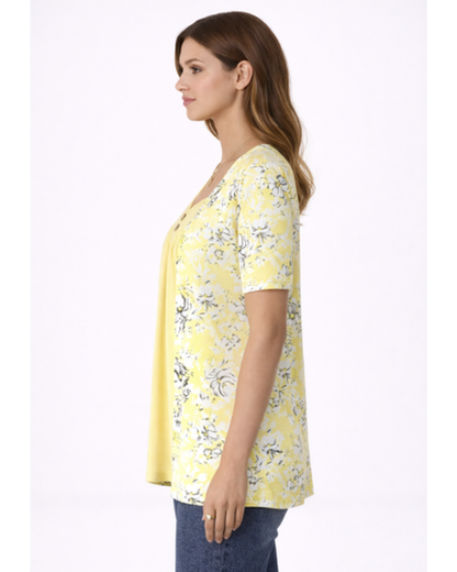 Blouse fluide femme – Imprimé floral léger et respirant | Top col en V boutonné