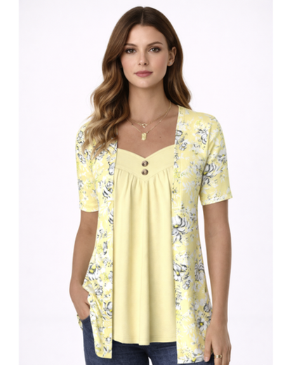 Blouse fluide femme – Imprimé floral léger et respirant | Top col en V boutonné
