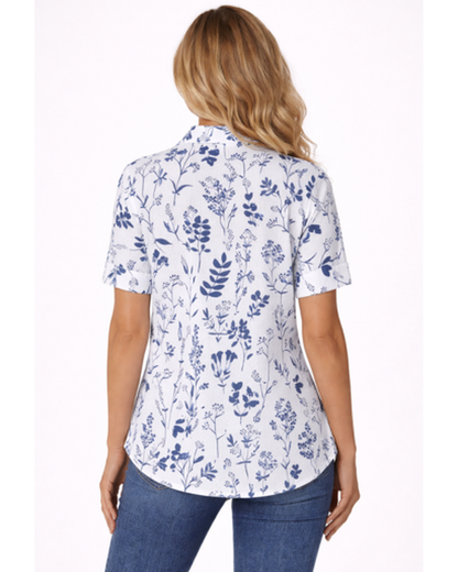 Blouse femme – Imprimé floral fluide et col en V | Blouse en lin respirante