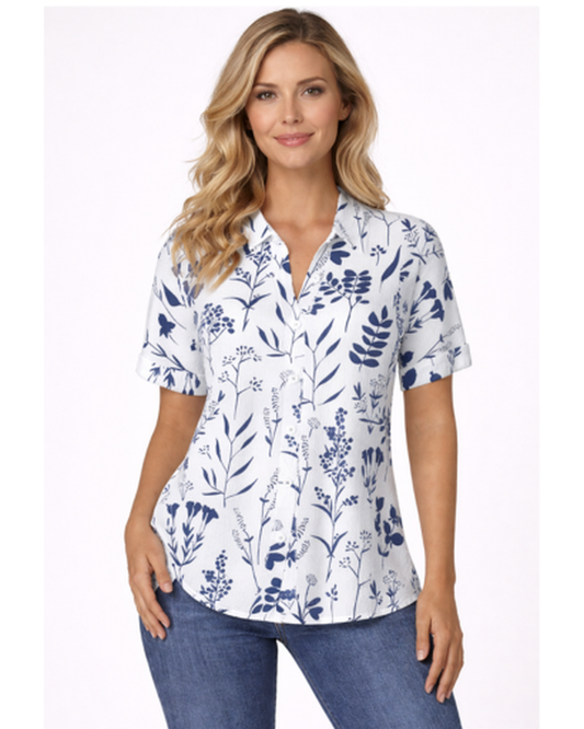 Blouse femme – Imprimé floral fluide et col en V | Blouse en lin respirante