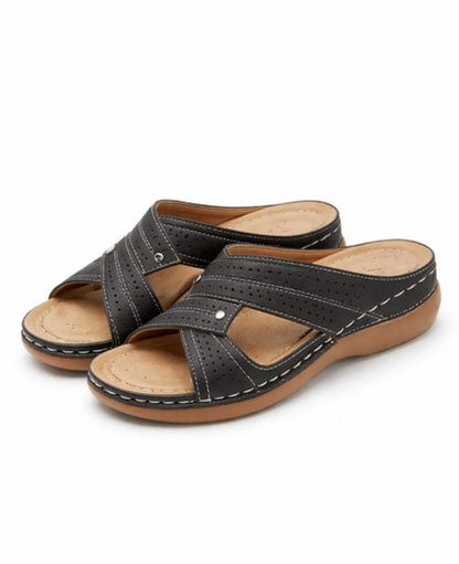 Sandales Femme – Brides Croisées Perforées & Semelle Ergonomique, Confort Plateforme Été