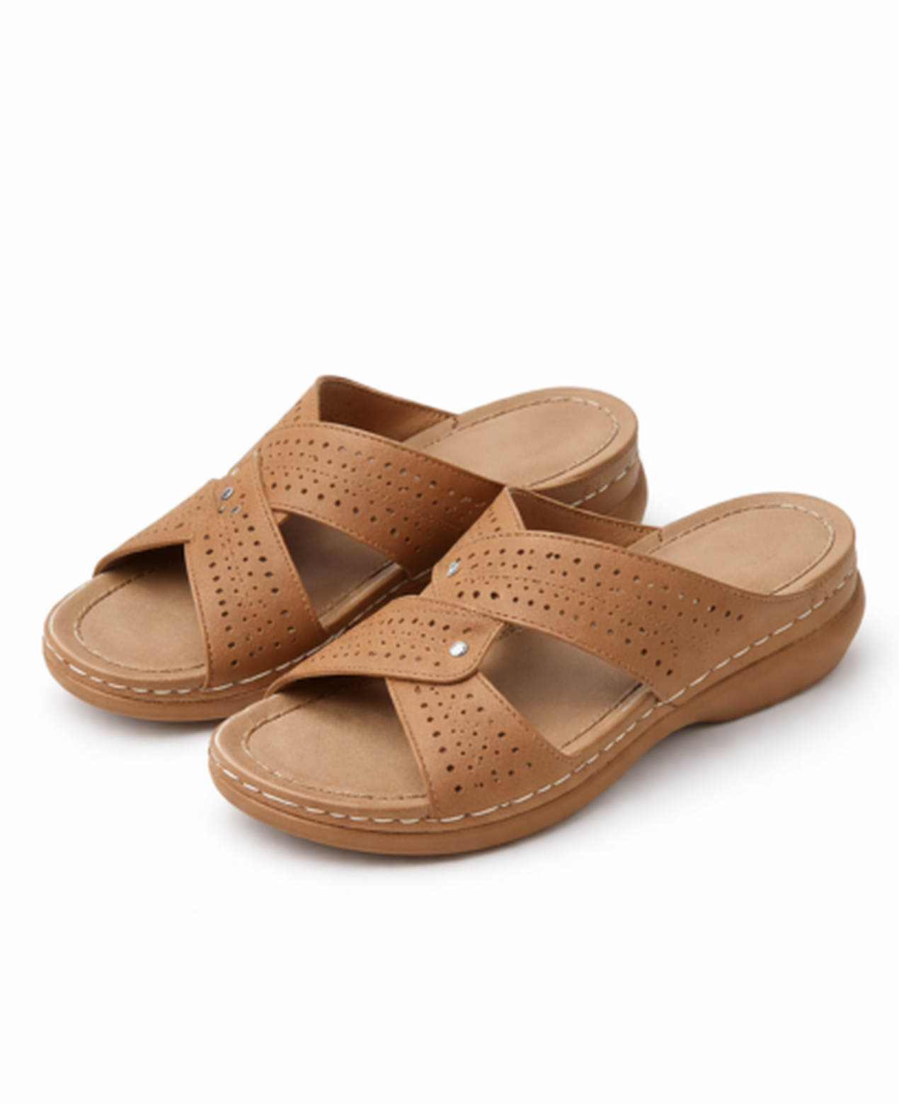 Sandales Femme – Brides Croisées Perforées & Semelle Ergonomique, Confort Plateforme Été