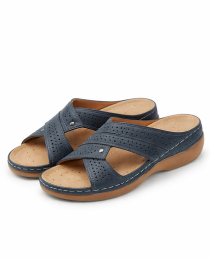 Sandales Femme – Brides Croisées Perforées & Semelle Ergonomique, Confort Plateforme Été