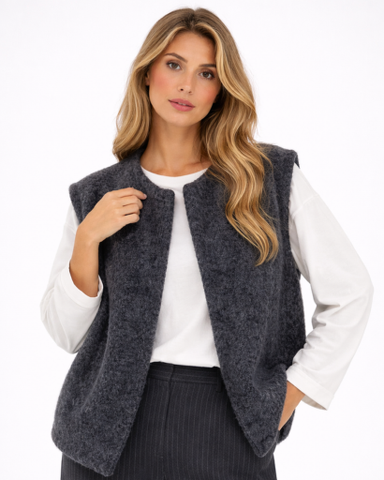 Gilet Sans Manches Femme Maille Texturée – Coupe Droite & Style Tendance | Casual Chic