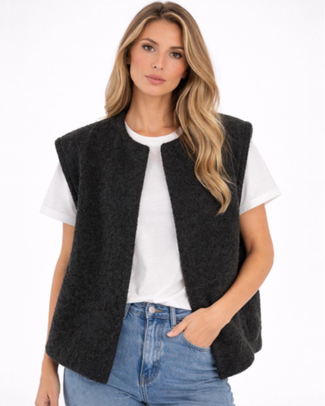 Gilet Sans Manches Femme Maille Texturée – Coupe Droite & Style Tendance | Casual Chic