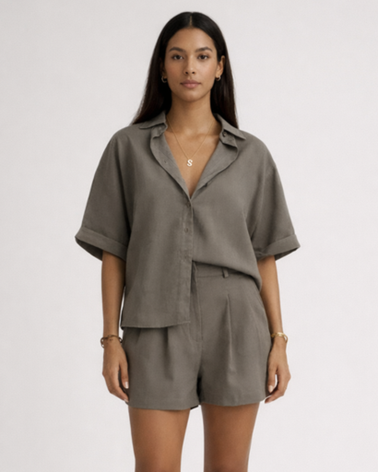 Ensemble femme chemise ample & short – allure fluide taille haute | short jambe large
