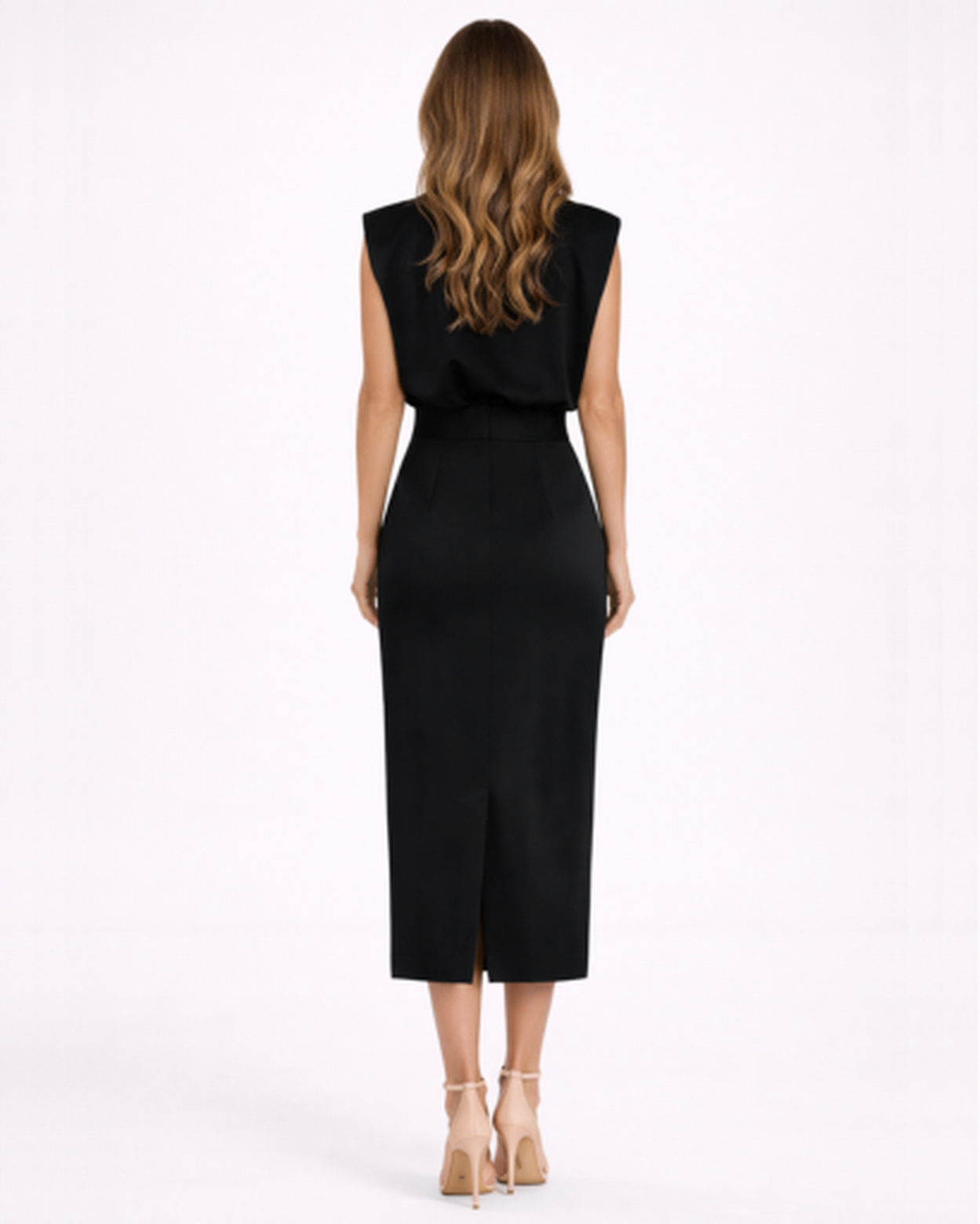 Abito midi donna dritto con spacco e bottoni decorativi