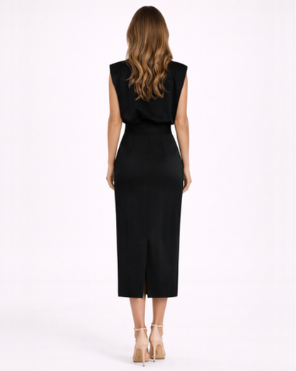 Abito midi donna dritto con spacco e bottoni decorativi