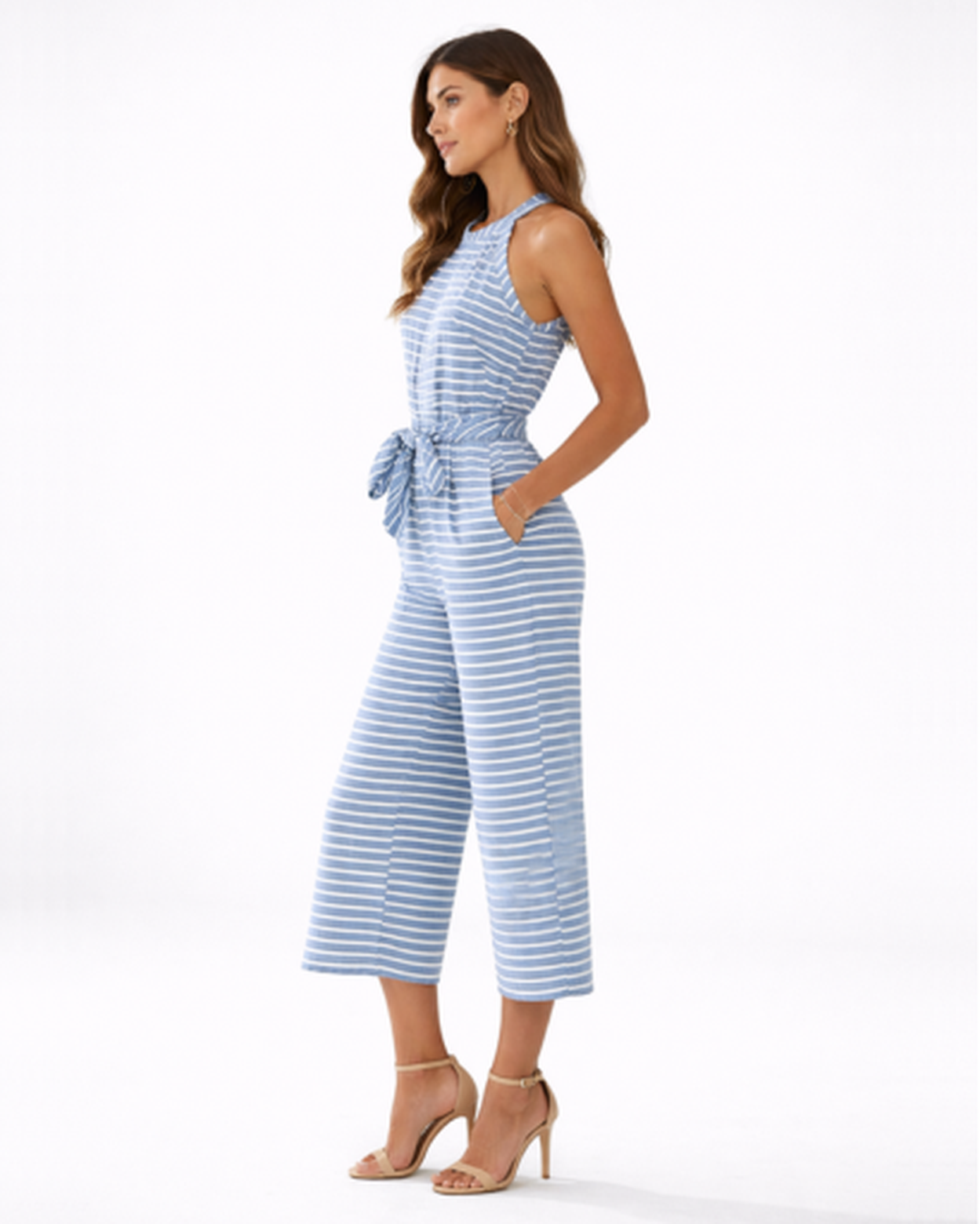 Combinaison rayée femme – silhouette fluide et taille ceinturée | Jumpsuit deux pièces jambe large