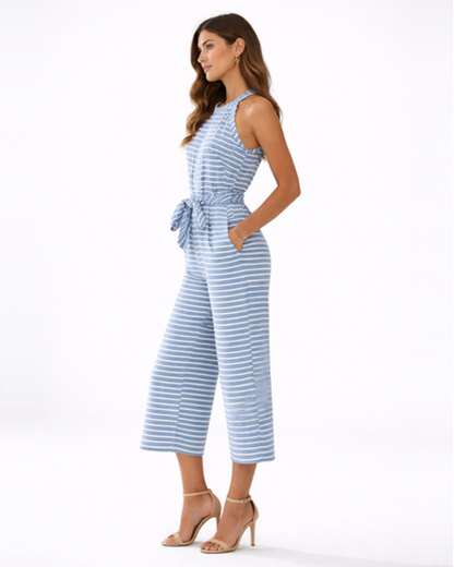Combinaison rayée femme – silhouette fluide et taille ceinturée | Jumpsuit deux pièces jambe large
