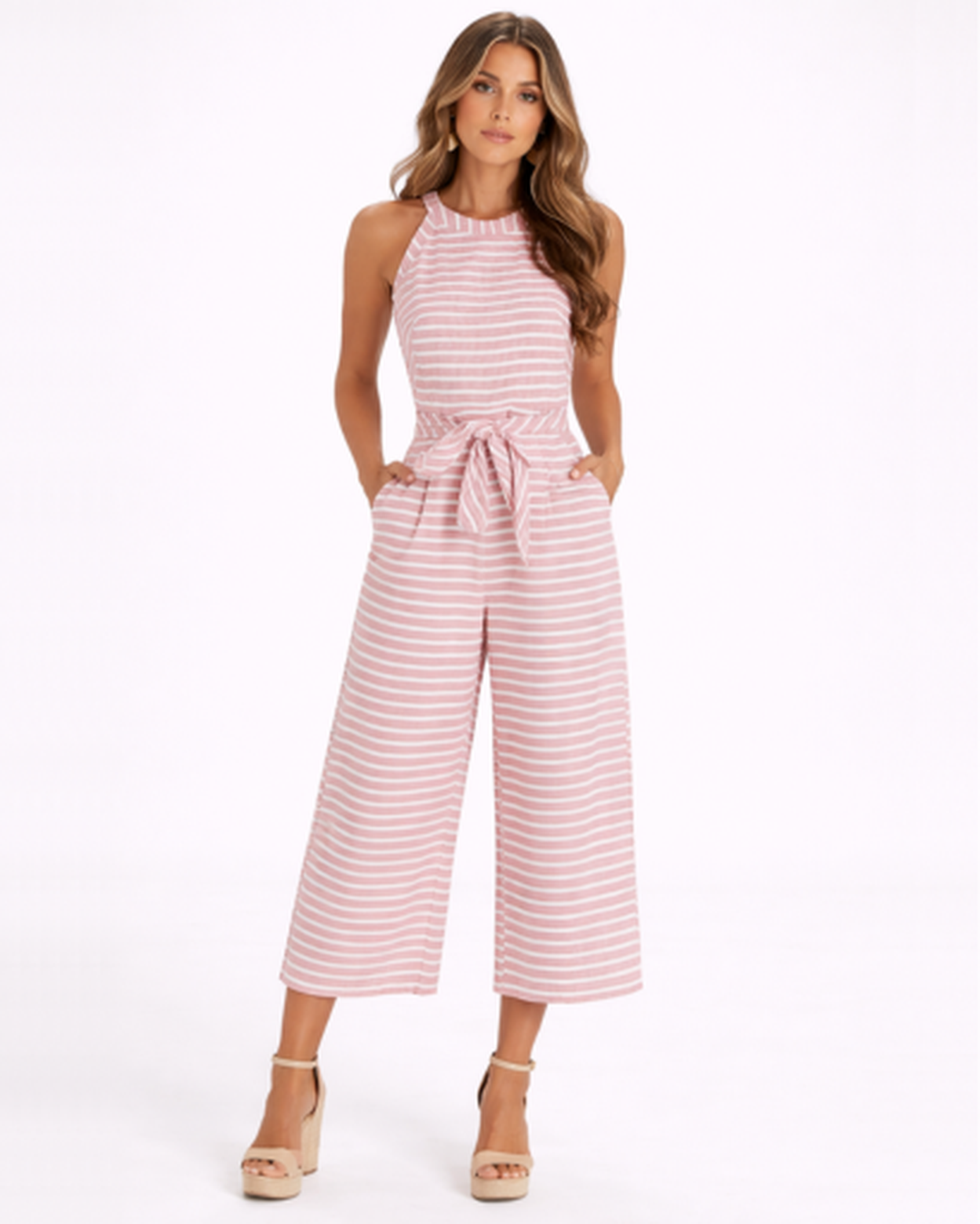 Combinaison rayée femme – silhouette fluide et taille ceinturée | Jumpsuit deux pièces jambe large