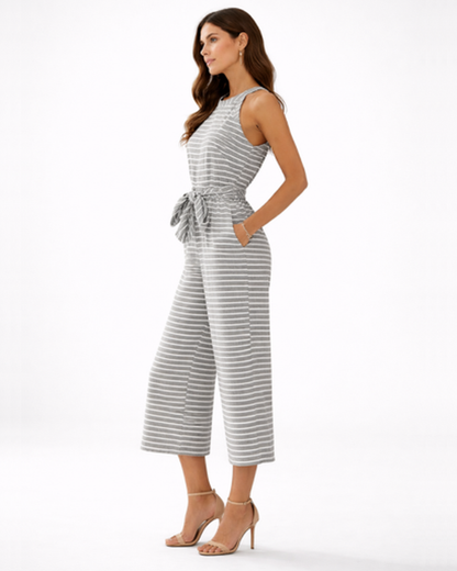 Combinaison rayée femme – silhouette fluide et taille ceinturée | Jumpsuit deux pièces jambe large