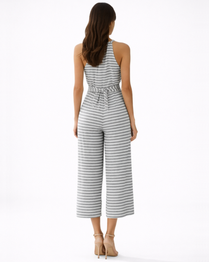 Combinaison rayée femme – silhouette fluide et taille ceinturée | Jumpsuit deux pièces jambe large