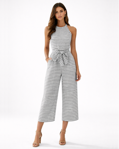 Combinaison rayée femme – silhouette fluide et taille ceinturée | Jumpsuit deux pièces jambe large
