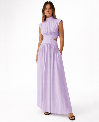 Robe Longue Femme – Col Montant & Coupe Fluide Sans Manches, Élégance Maxi Soirée