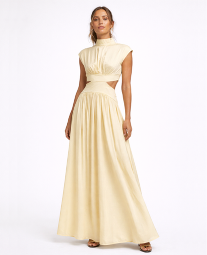Robe Longue Femme – Col Montant & Coupe Fluide Sans Manches, Élégance Maxi Soirée