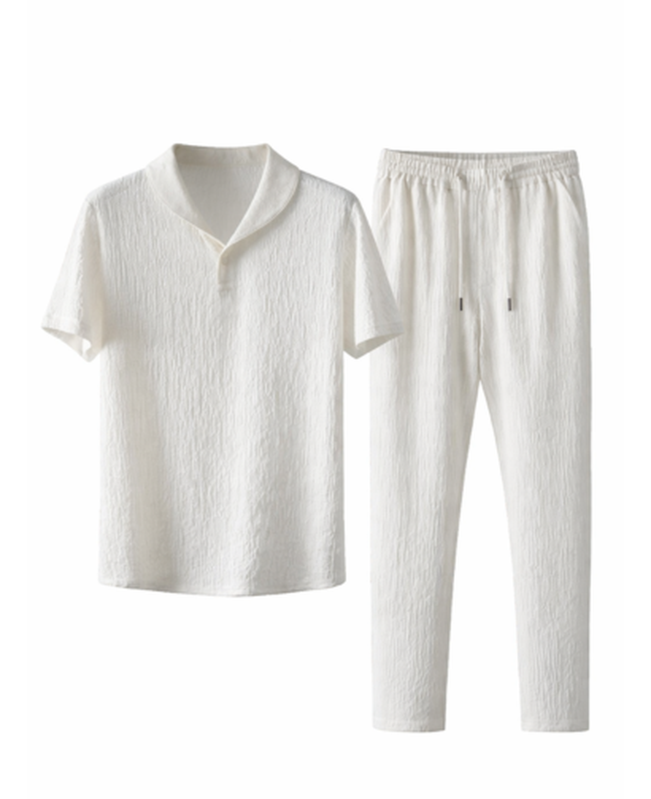 Ensemble Homme – Chemise Manches Courtes & Pantalon Texturé Léger, Style Estival Chic