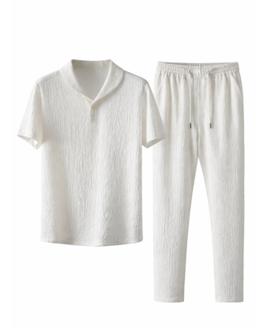 Ensemble Homme – Chemise Manches Courtes & Pantalon Texturé Léger, Style Estival Chic
