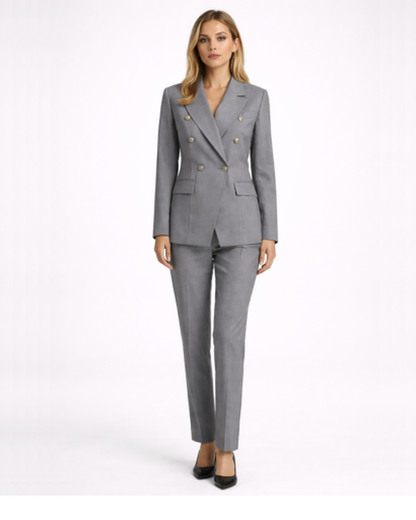 Tailleur Femme Blazer Croisé Pantalon Ajusté Élégant
