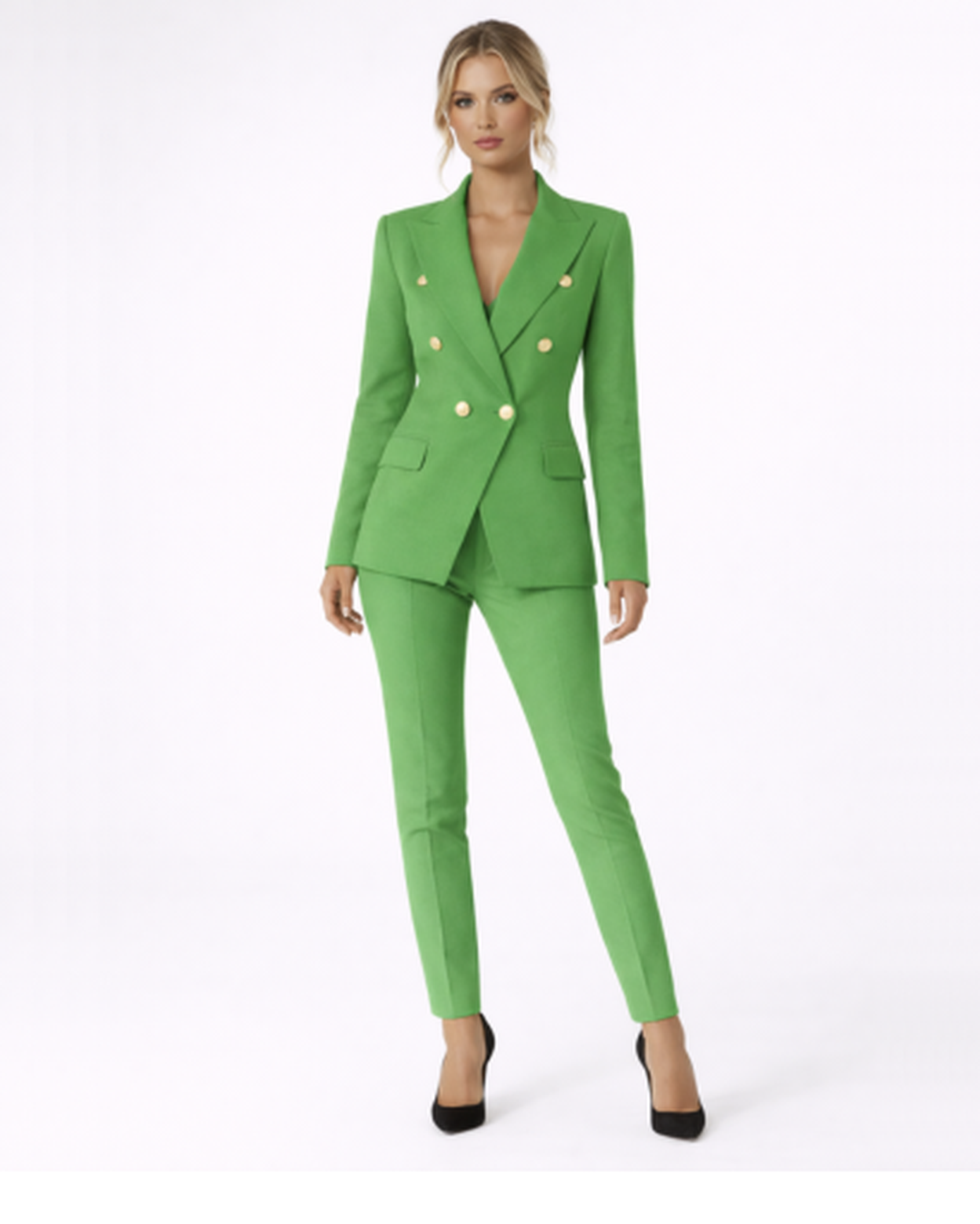 Tailleur Femme Blazer Croisé Pantalon Ajusté Élégant