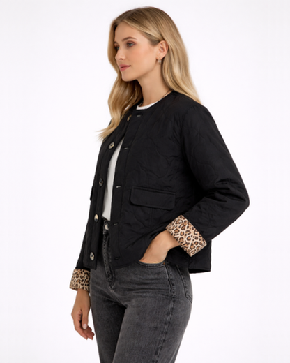 Veste Femme Matelassée Boutonnée Motif Léopard Réversible – vue 8