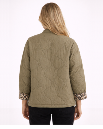 Veste Femme Matelassée Boutonnée Motif Léopard Réversible – vue 7
