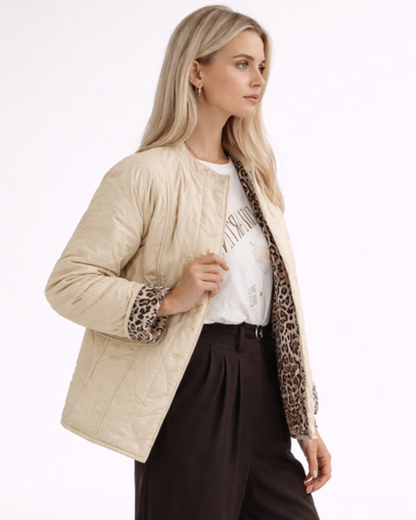 Veste Femme Matelassée Boutonnée Motif Léopard Réversible – vue 4