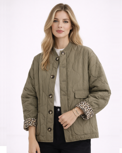 Veste Femme Matelassée Boutonnée Motif Léopard Réversible – vue 2