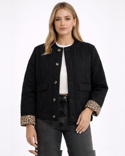 Veste Femme Matelassée Boutonnée Motif Léopard Réversible – vue 3