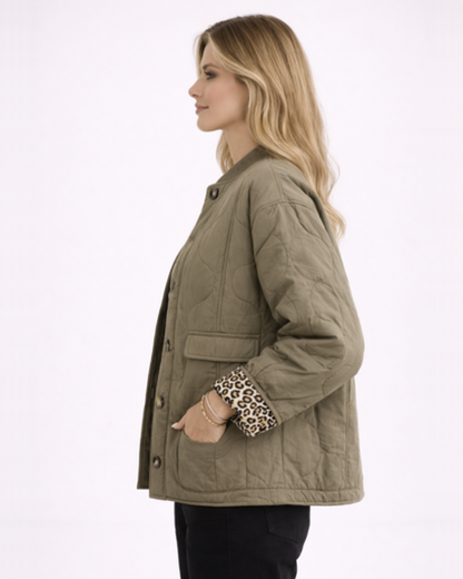 Veste Femme Matelassée Boutonnée Motif Léopard Réversible – vue 6