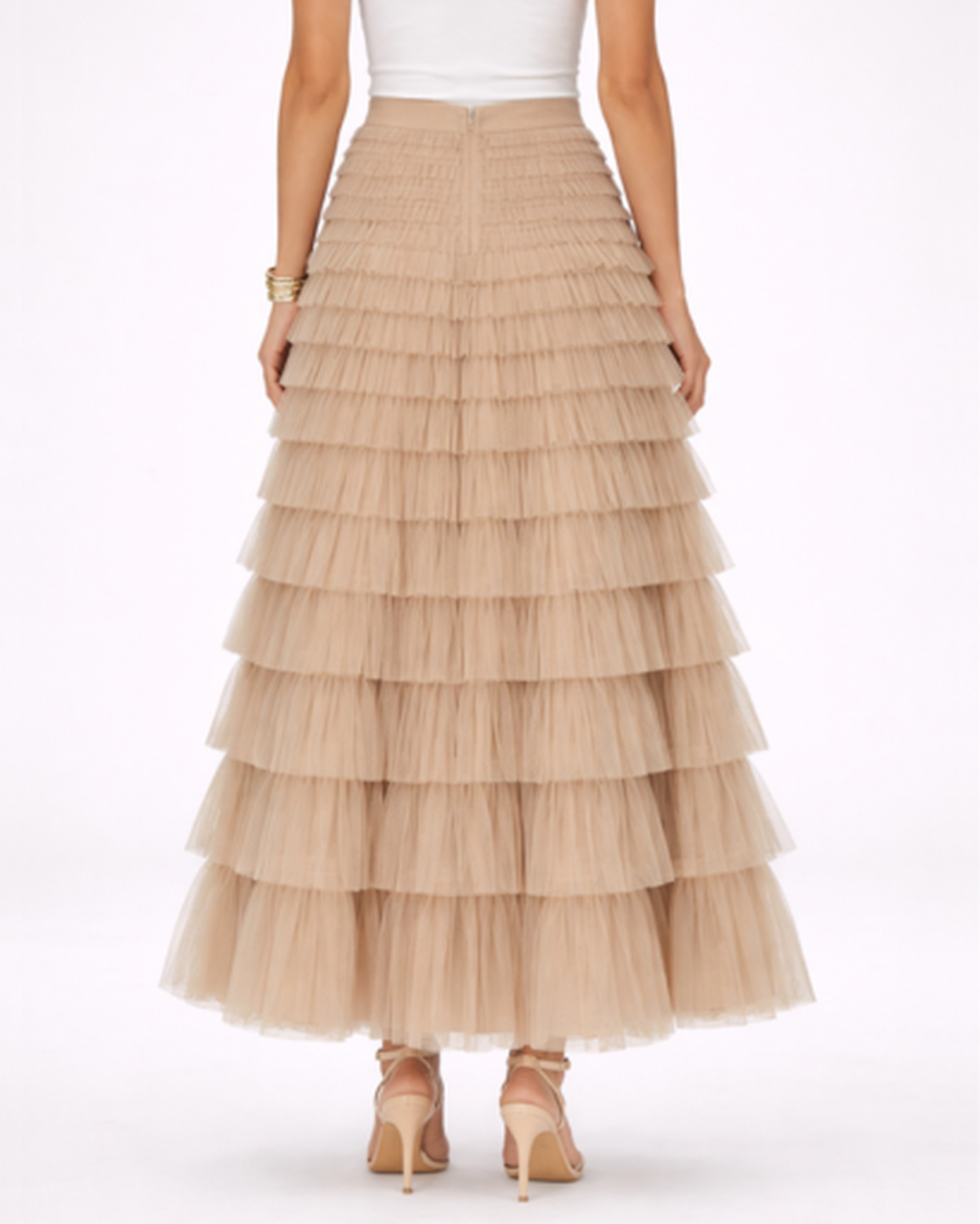 Jupe longue femme – tulle fluide à volants, taille haute | Jupe longue taille haute