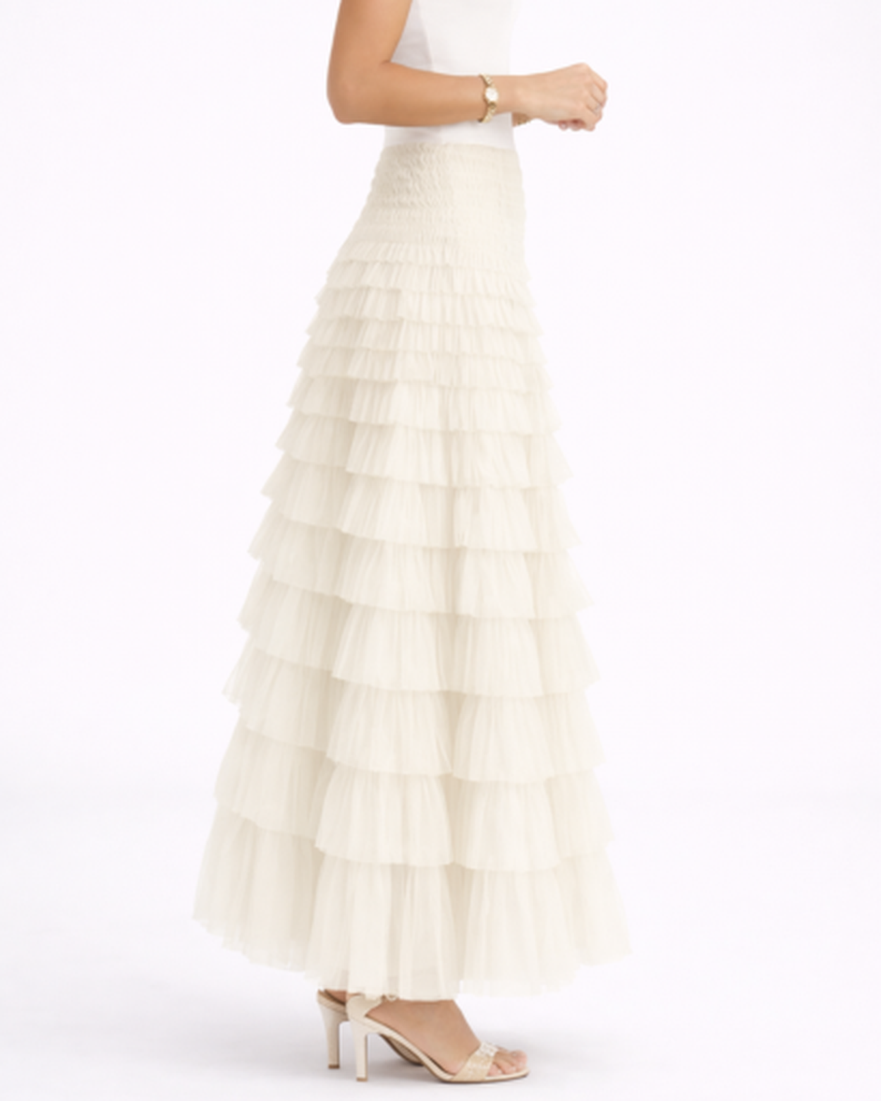 Jupe longue femme – tulle fluide à volants, taille haute | Jupe longue taille haute