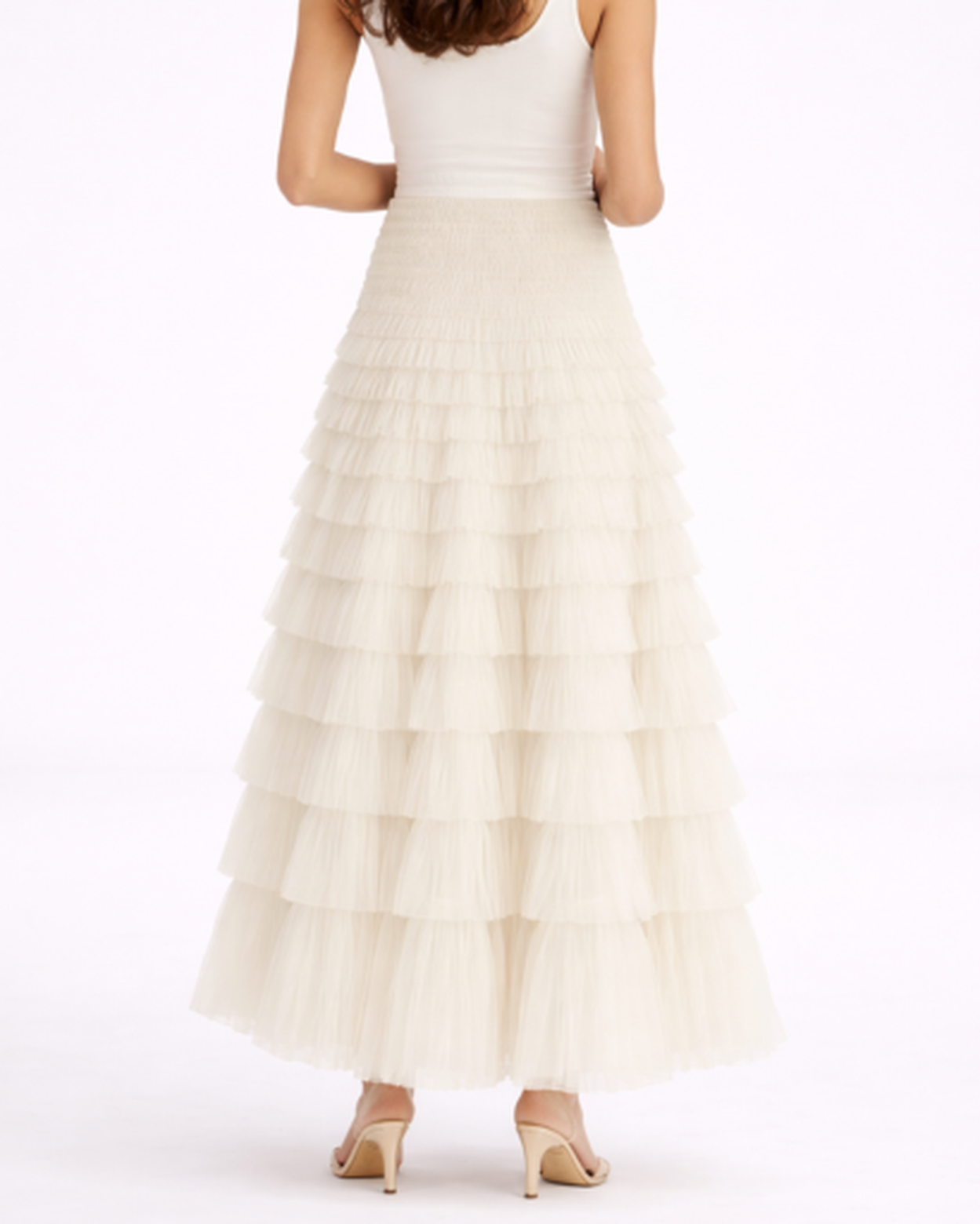 Jupe longue femme – tulle fluide à volants, taille haute | Jupe longue taille haute