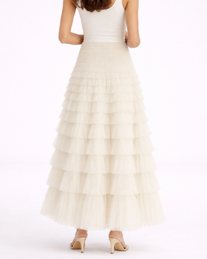 Jupe longue femme – tulle fluide à volants, taille haute | Jupe longue taille haute