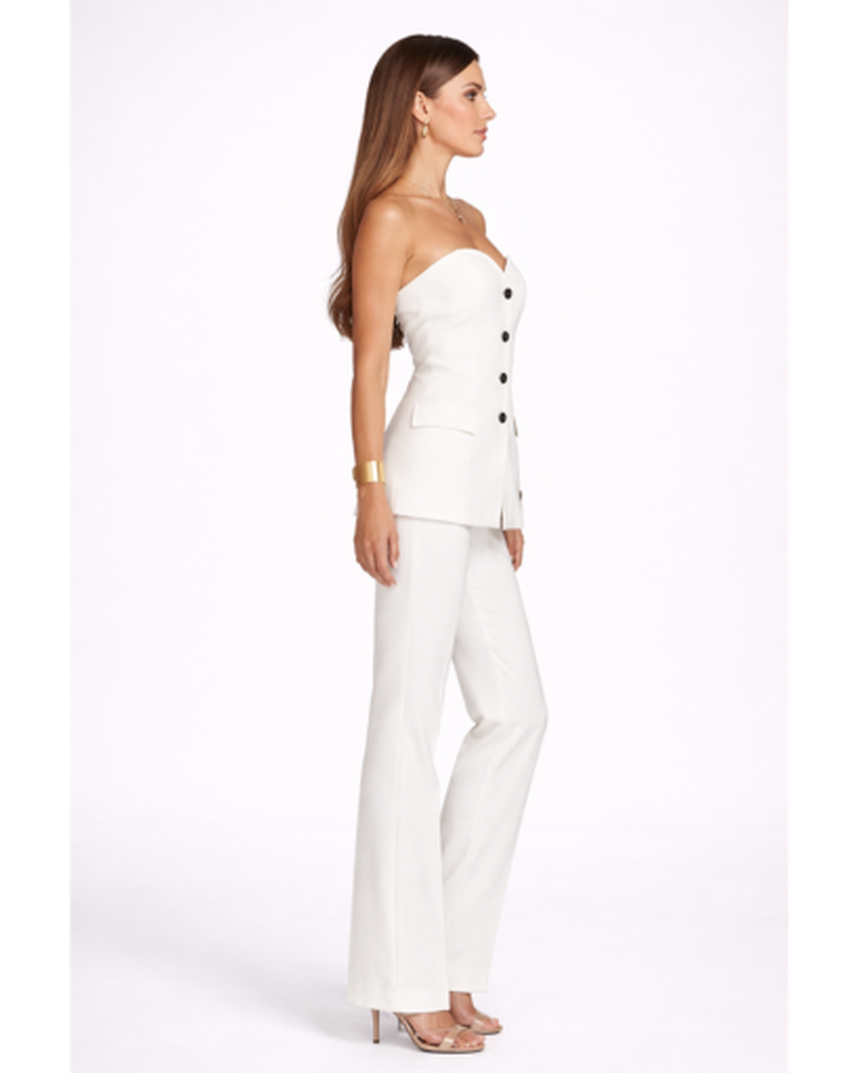 Ensemble Femme Bustier Boutonné Pantalon Évasé Élégant