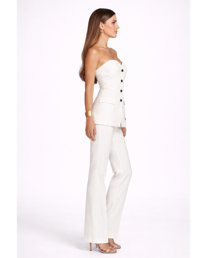 Ensemble Femme Bustier Boutonné Pantalon Évasé Élégant