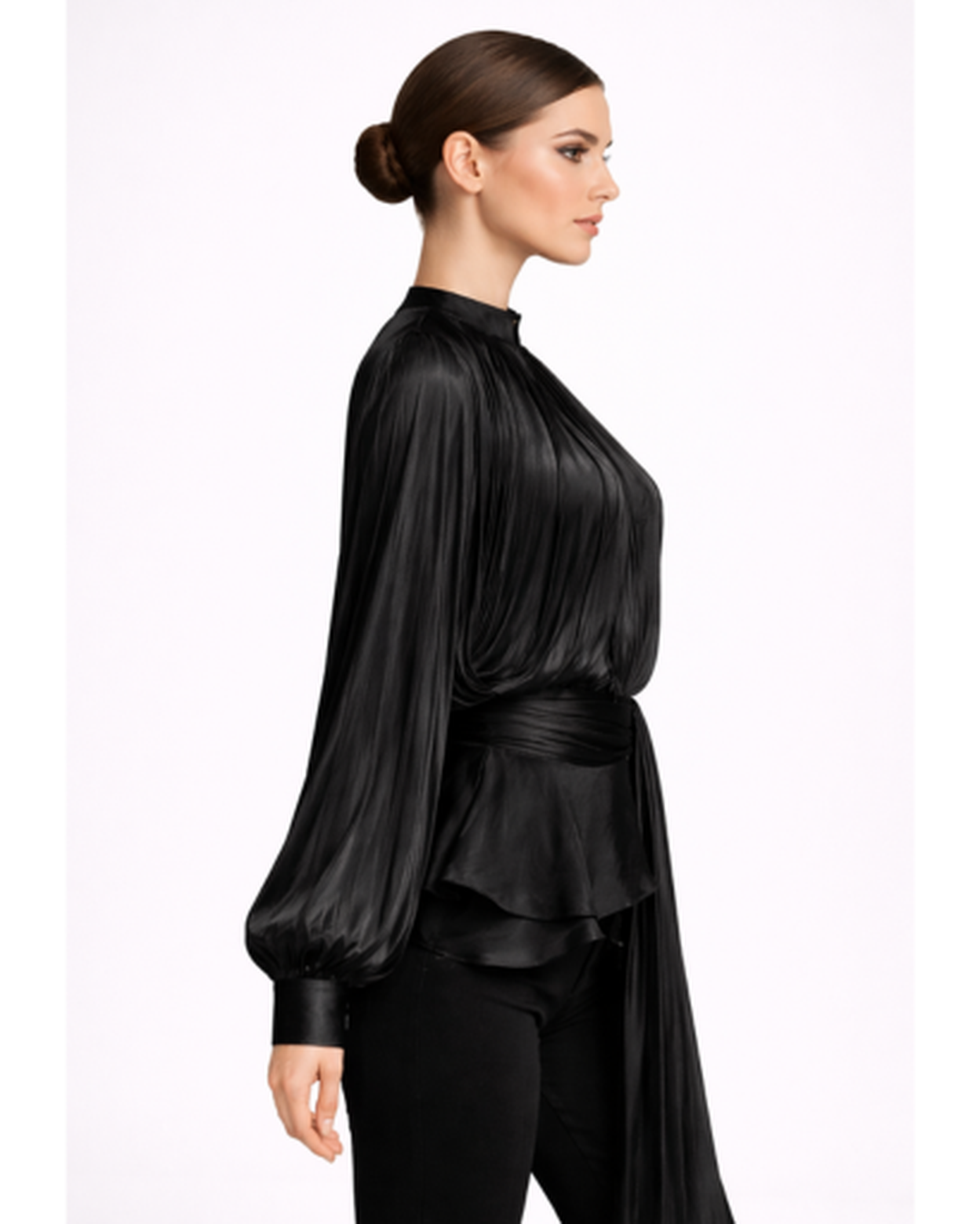 Blouse Femme – Plissée Fluide & Élégante à Ceinture Nouée | Blouse Col en V