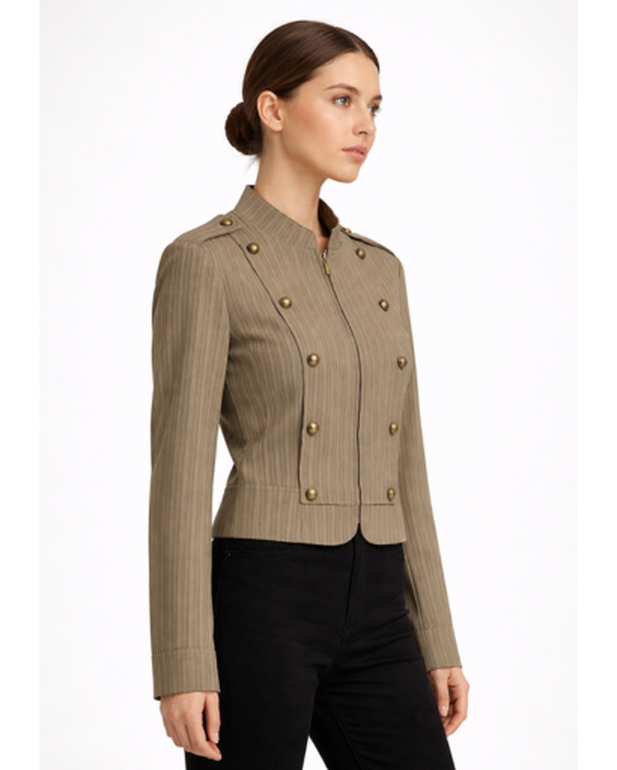 Veste Femme Rayée Militaire – Élégance Structurée & Coupe Ajustée | Tenue Soirée & Bureau