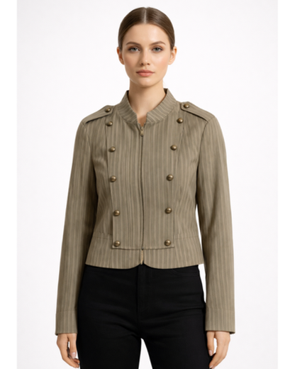 Veste Femme Rayée Militaire – Élégance Structurée & Coupe Ajustée | Tenue Soirée & Bureau