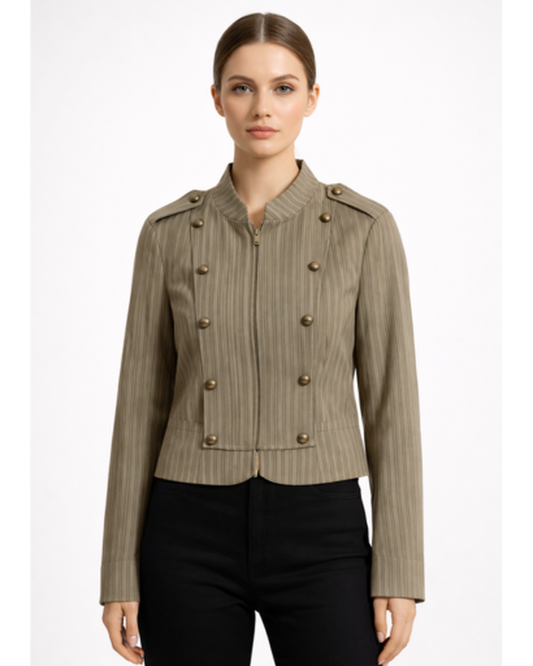 Veste Femme Rayée Militaire – Élégance Structurée & Coupe Ajustée | Tenue Soirée & Bureau