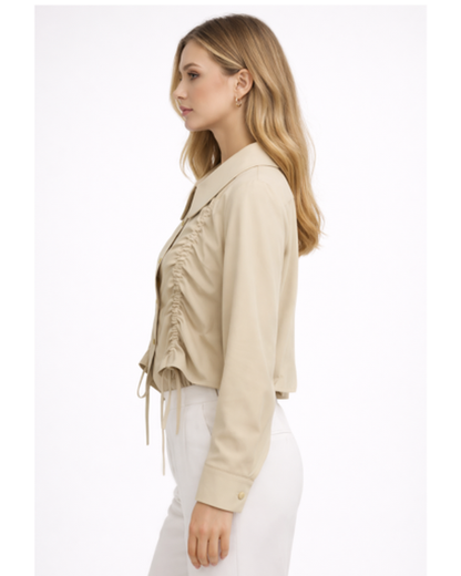 Blouse Femme – Coupe Courte Froncée Fluide et Respirante | Blouse en Lin Col Large